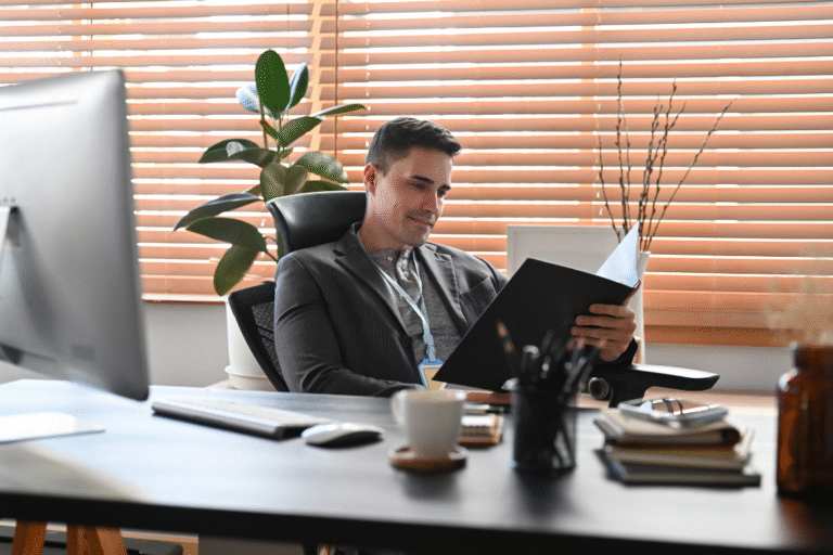 Business owner reviewing broker reference checklist before selling