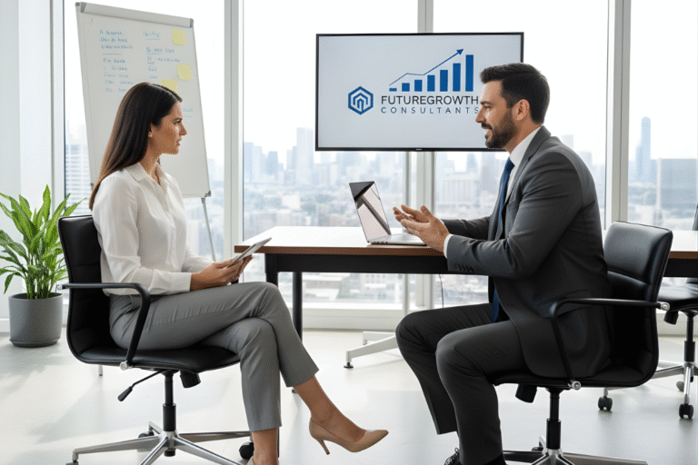 Business broker and client discussing deal strategy during an smb broker tie-breaker question interview.