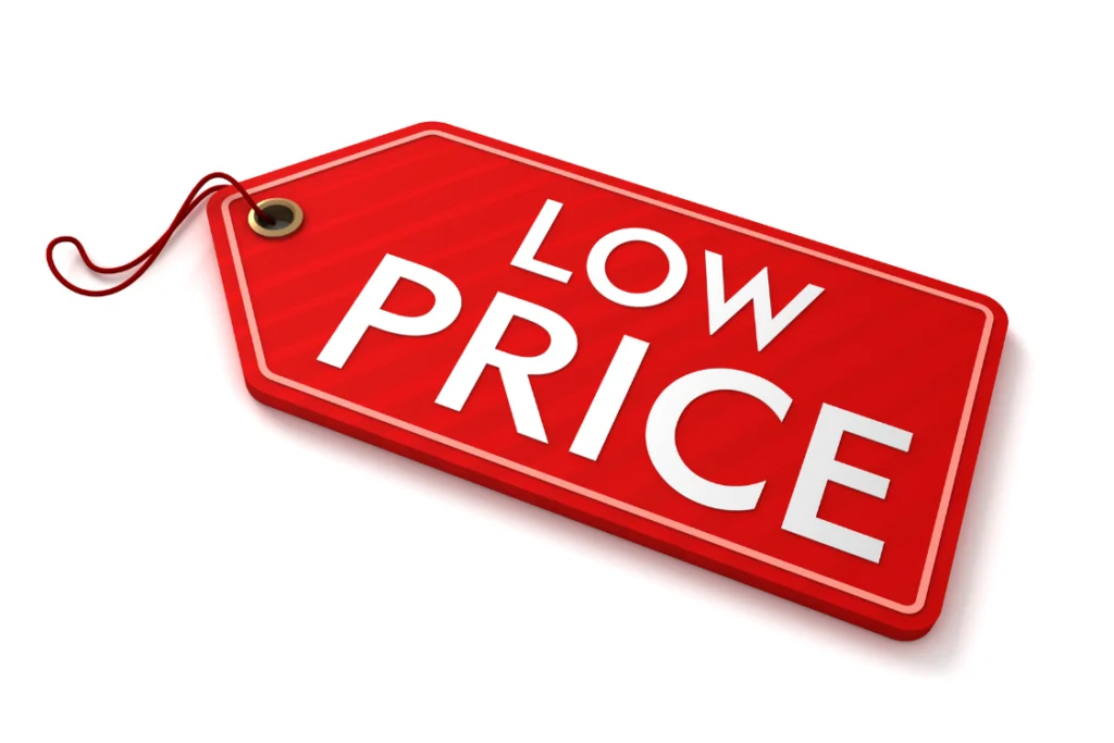 Bright red tag with "LOW PRICE" text, symbolizing an adjustment for low offers received business sale volume