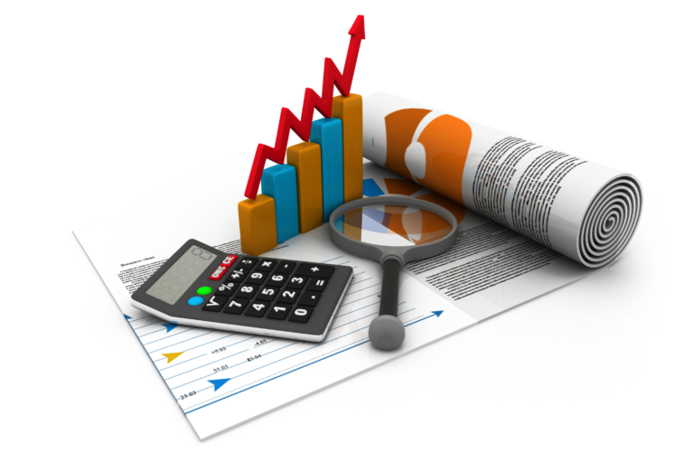 Business tools with charts and calculator