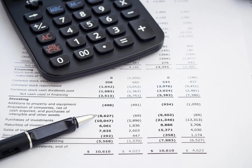 A black pen on a finance document.